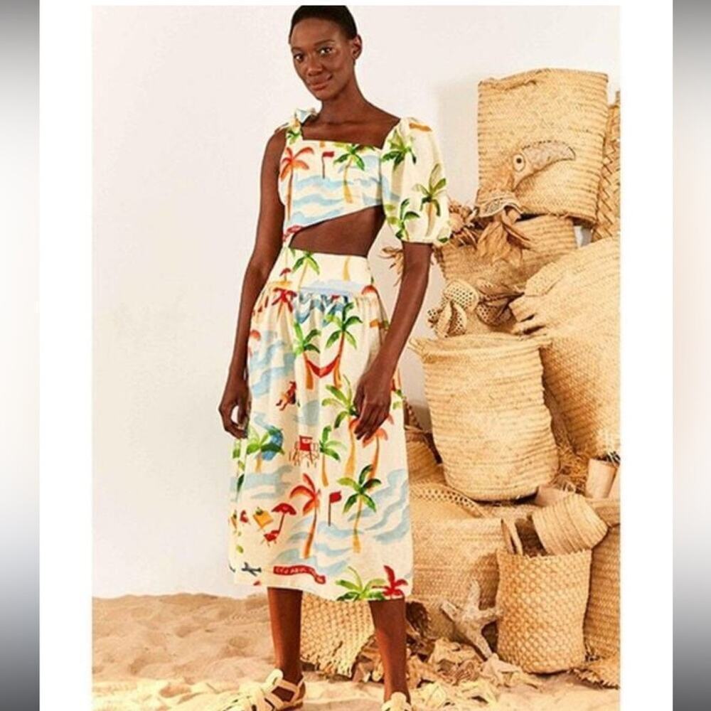 FARM Rio Women's Copacabana Linen-blend Cutout Midi Dress XL